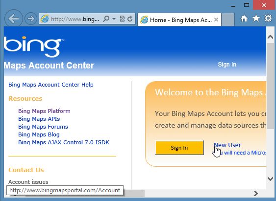 Registering New User in Bing
